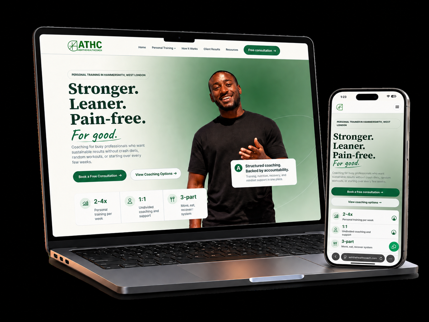 Ash The Health Coach website displayed on a laptop and mobile phone